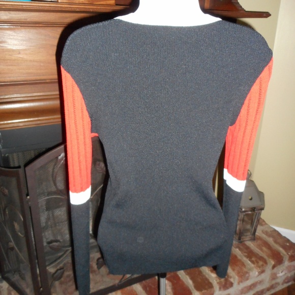 2/$15 Black, red, white open knit sweater, Small - Picture 5 of 6